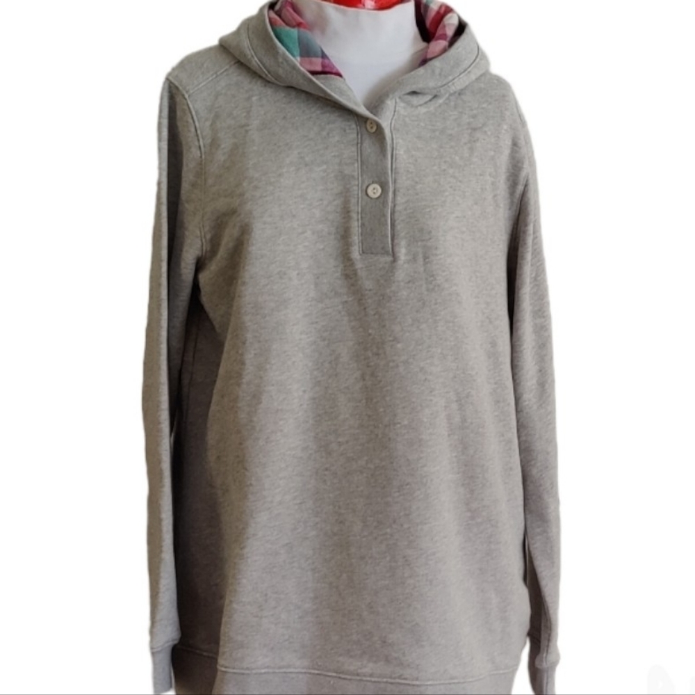 HOODIE LANDSEND Serious Sweats Flannel Lined Hood French Terry Gray